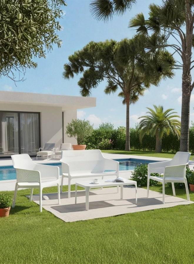 Marcolo 4-Seater Outdoor Sofa Set – White Plastic Seating with Coffee Table, Weather-Resistant Patio & Garden Furniture, UV-Resistant Recyclable Material - Image 2